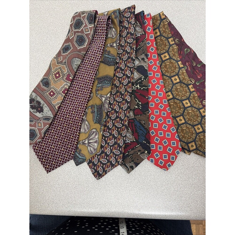 Vintage Lot, 8 Mens Neckties, Ties, Tie Checked, Geometric, Music, Multicolored